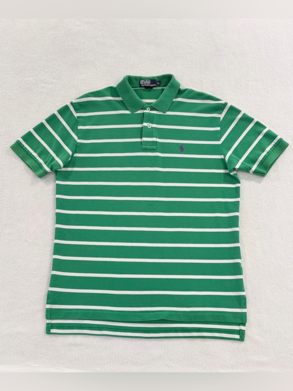 Polo Ralph Lauren Green Striped Polo Shirt Men’s Large Purple Pony
